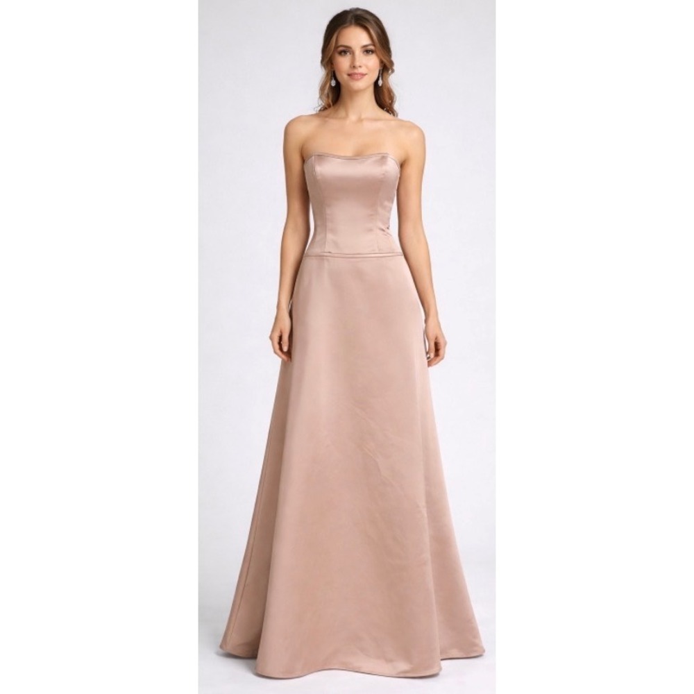 New Watters & Watters Strapless Satin Wedding Formal Gown Size 2 Blush Champagne - Picture 3 of 16